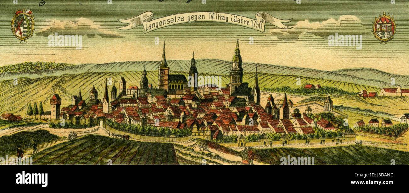 Langensalza nel 1750 da una cartolina tedesca nel 1900 Foto Stock