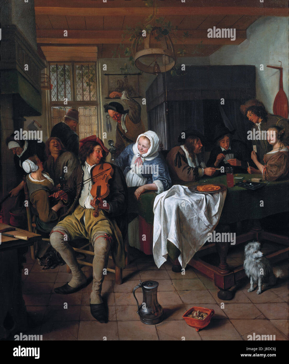 Interno di una taverna con lettori di carta e un violino Player, da Jan Steen Foto Stock