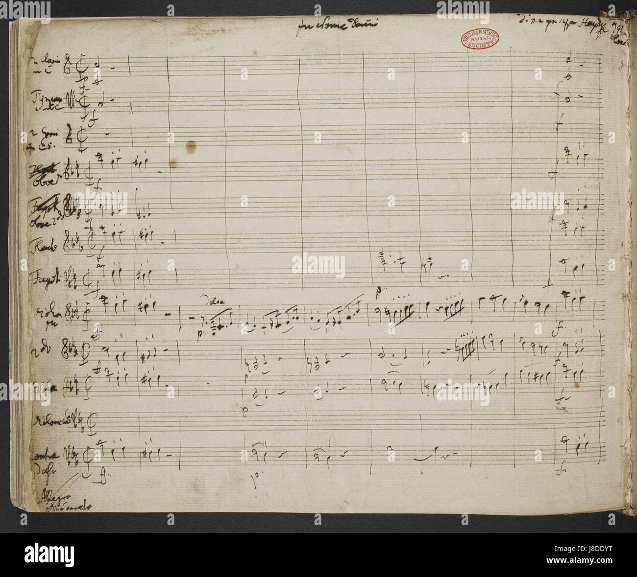 Joseph Haydn Sinfonia n. 95. (BL ADD MS 64935 f. 1v) Foto Stock