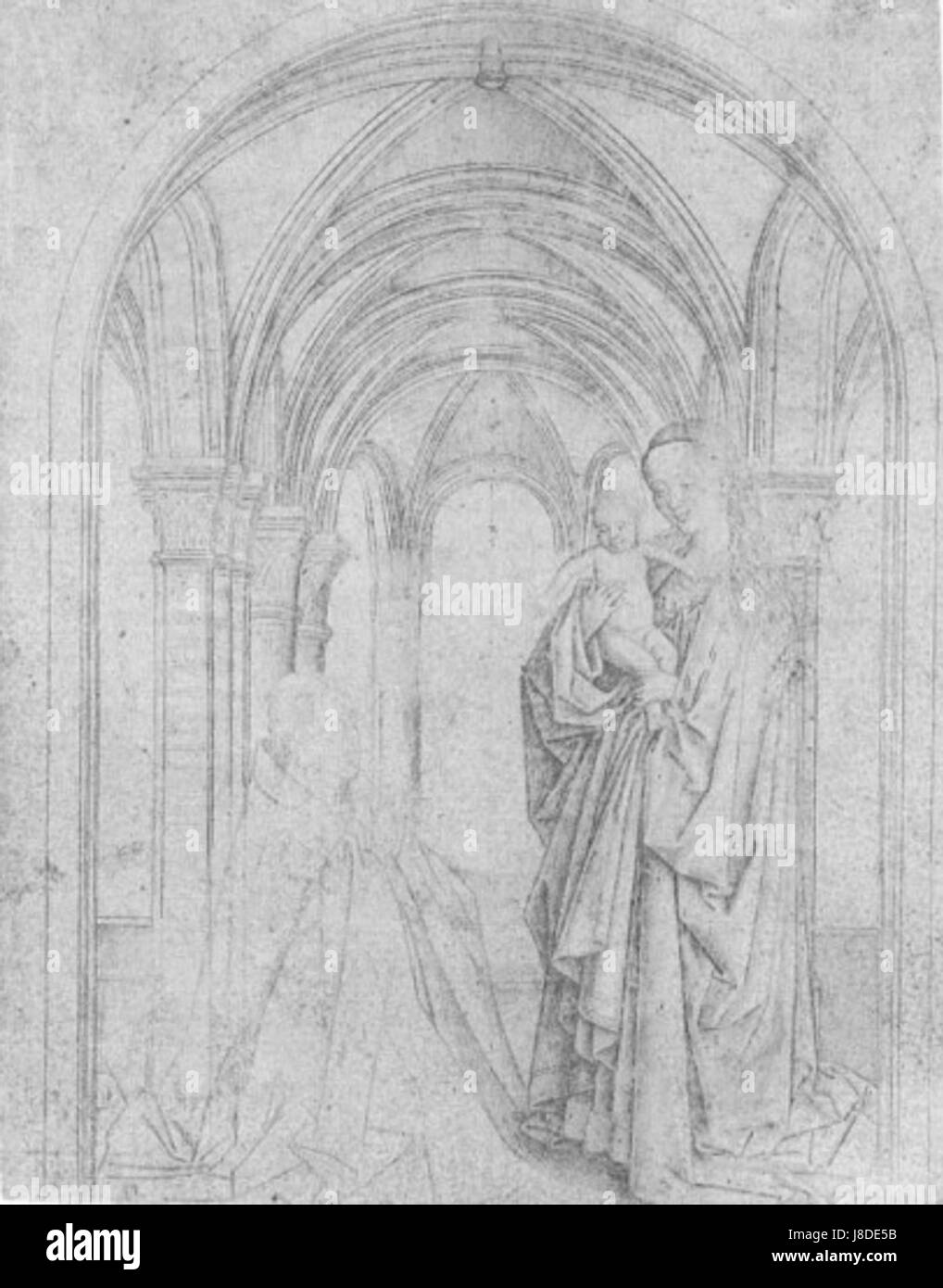 La Madonna Maelbeke è un'opera d'arte ispirata allo stile di Jan van Eyck, raffigurante la Vergine Maria e il bambino con un realismo dettagliato caratteristico del Rinascimento fiammingo. Foto Stock