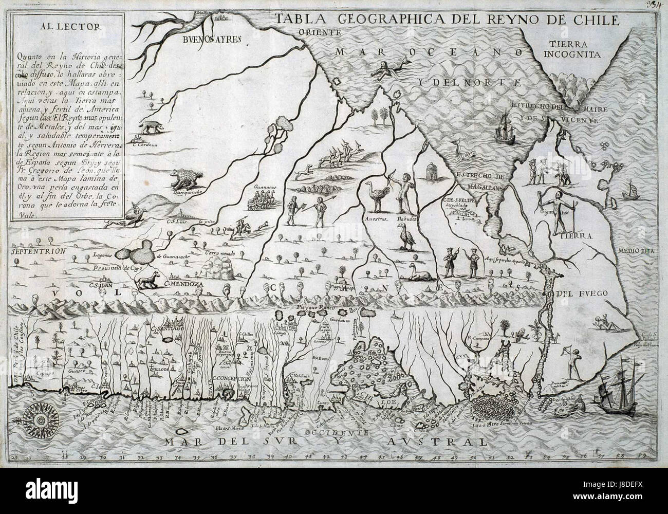 La "Mapa Reyno de Chile" è una mappa storica che mostra il Regno del Cile durante l'epoca coloniale. Offre una visione dei confini geografici e delle divisioni politiche della regione. Foto Stock