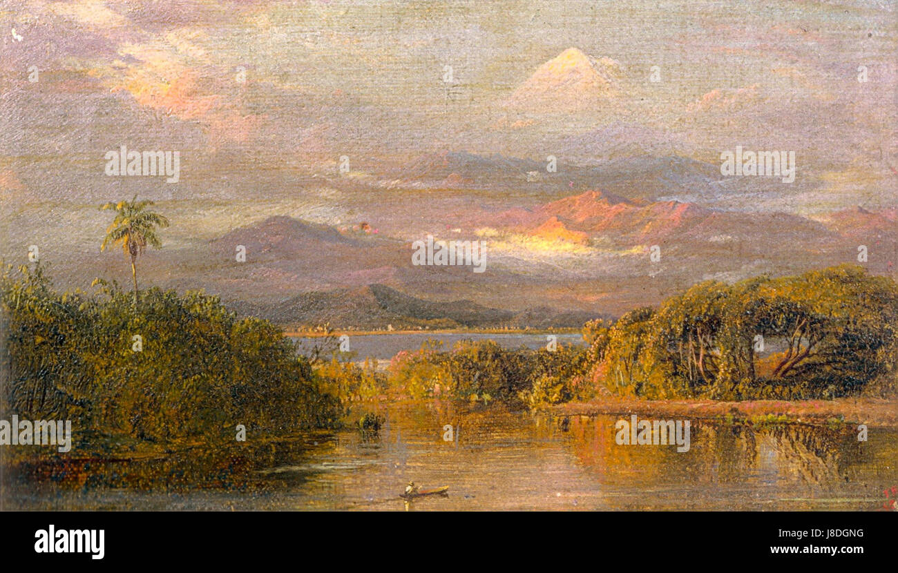 'Mount Chimborazo' è un dipinto di Frederic Edwin Church del 1865. Rappresenta la vetta ecuadoriana, catturando il suo paesaggio drammatico e la sua grandezza, esemplificando la maestria della Chiesa nella pittura paesaggistica durante il periodo romantico americano. Foto Stock