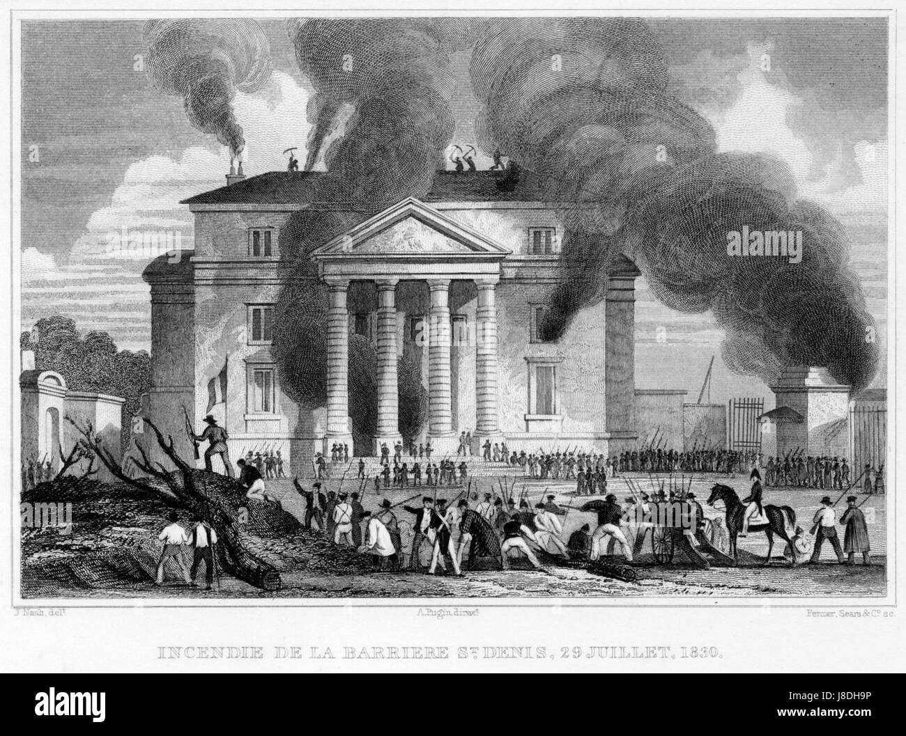 La distruzione della barriera di St Denis Luglio, 1830 Foto Stock