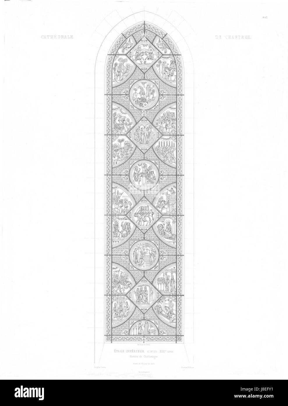 Questa monografia esplora la Cattedrale di Chartres, in particolare il suo livello inferiore, con un atlante che illustra i dettagli architettonici. Discute anche la storia di Carlo Magno, offrendo approfondimenti sulla storia medievale e sull'importanza della cattedrale. Foto Stock