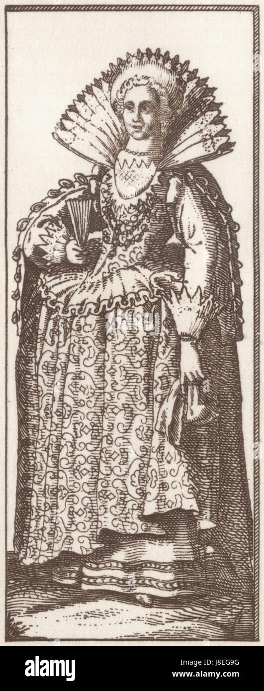 Faemina Nobilis Parisiensis Gentille femme de Paris, Mappa di Parigi di Claes Jansz. Visscher Foto Stock
