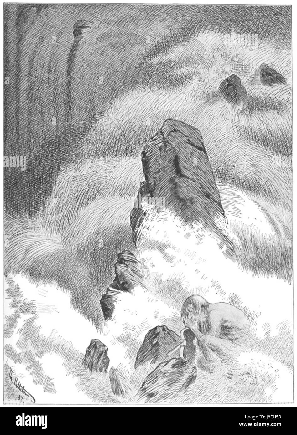 Fossegrimen è una figura del folklore scandinavo, nota come spirito d'acqua o musicista che suona musica incantevole sul violino. Si dice che i Fossegrimen vivano vicino a cascate e fiumi. Foto Stock