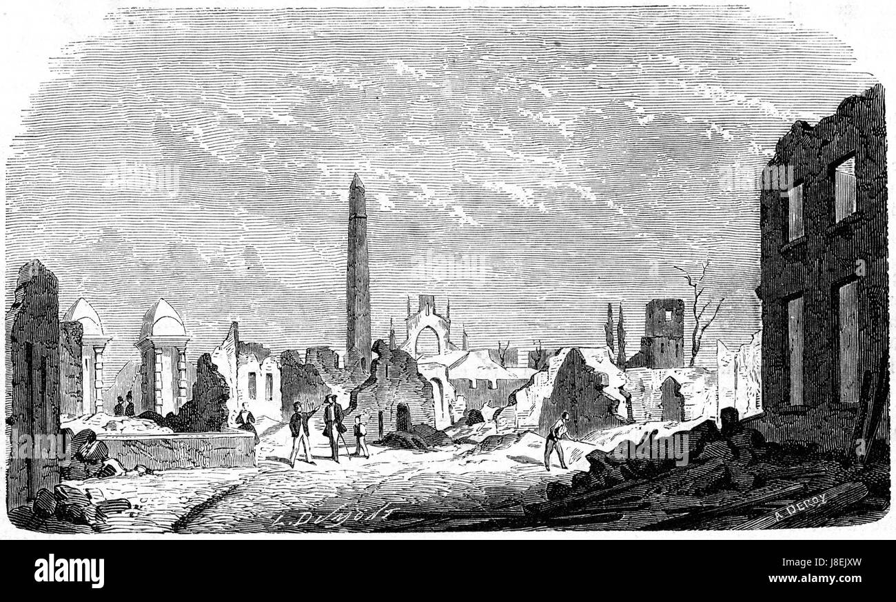 L'edizione 1862 di "l'Illustration" presenta lo Stadsbrand (incendio cittadino) di Enschede, che documenta l'evento catastrofico che ha colpito la città nei Paesi Bassi. Foto Stock