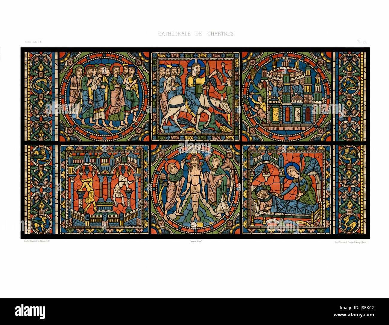 "Feuille D Monografie de la Cathedrale de Chartres Atlas Vitrail de la vie de Gesù Cristo versione restaurata 73 2 Foto Stock