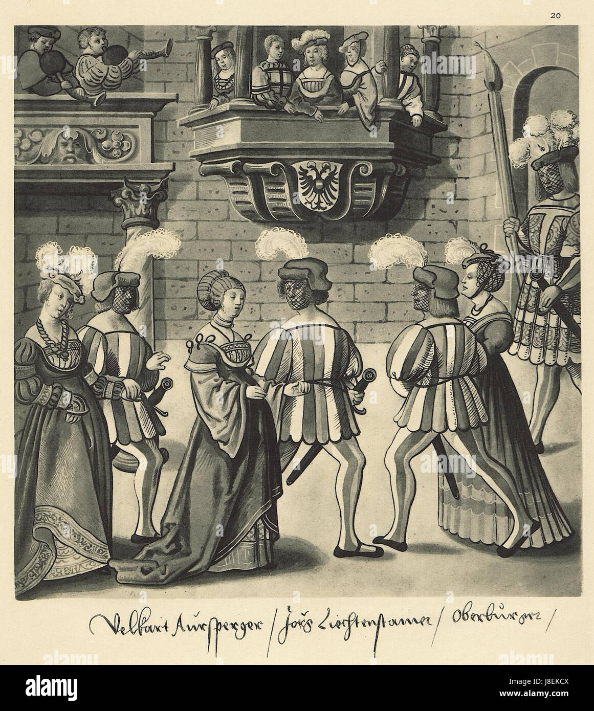 L'immagine di *Freydal* è una riproduzione di un'opera d'arte del 1882, raffigurante scene di cavalleria e tornei medievali. L'opera riflette il fascino culturale del valore cavalleresco durante il tardo Medioevo. Foto Stock