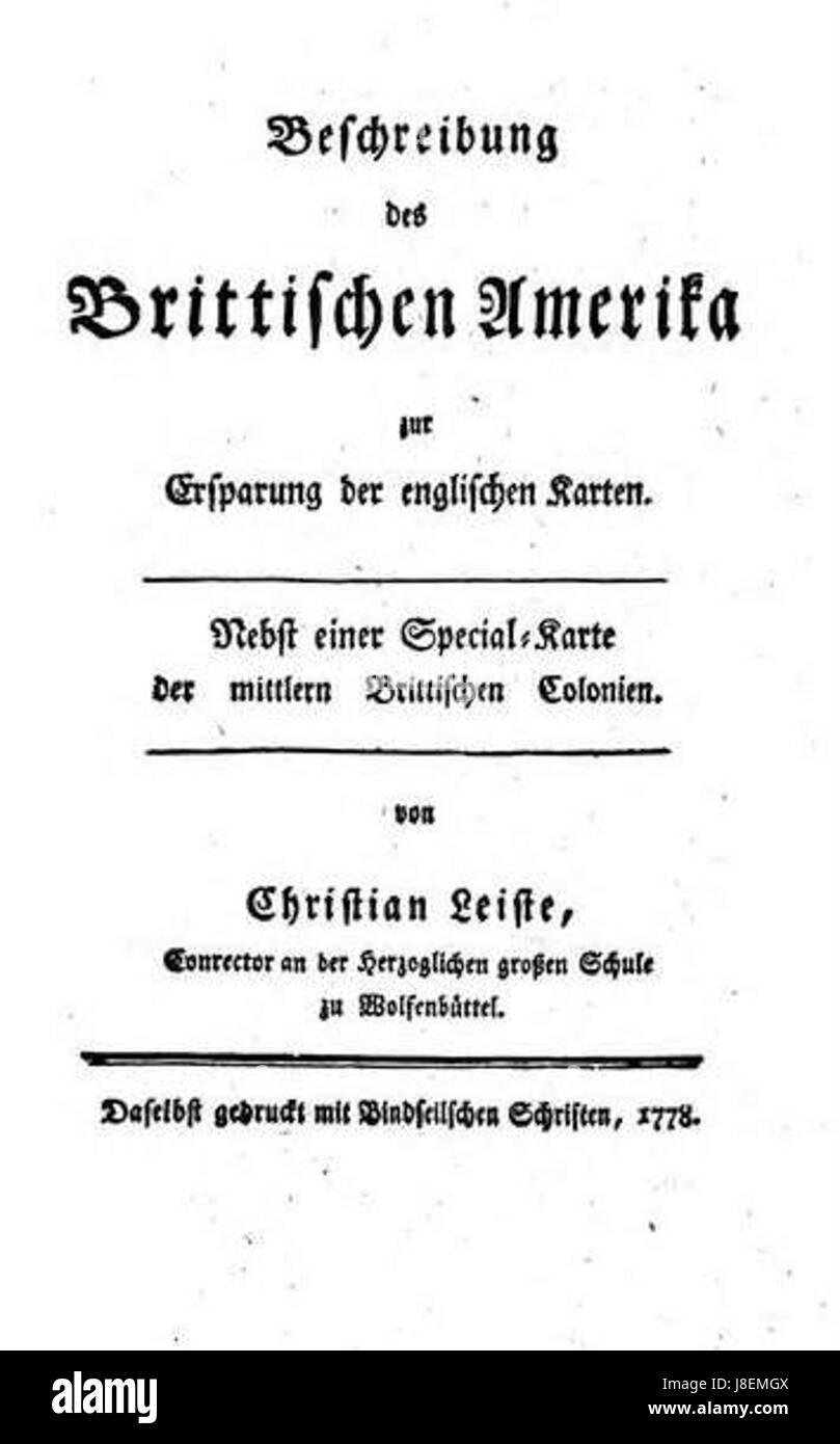 Leiste Beschreibung des Brittischen Amerika Foto Stock