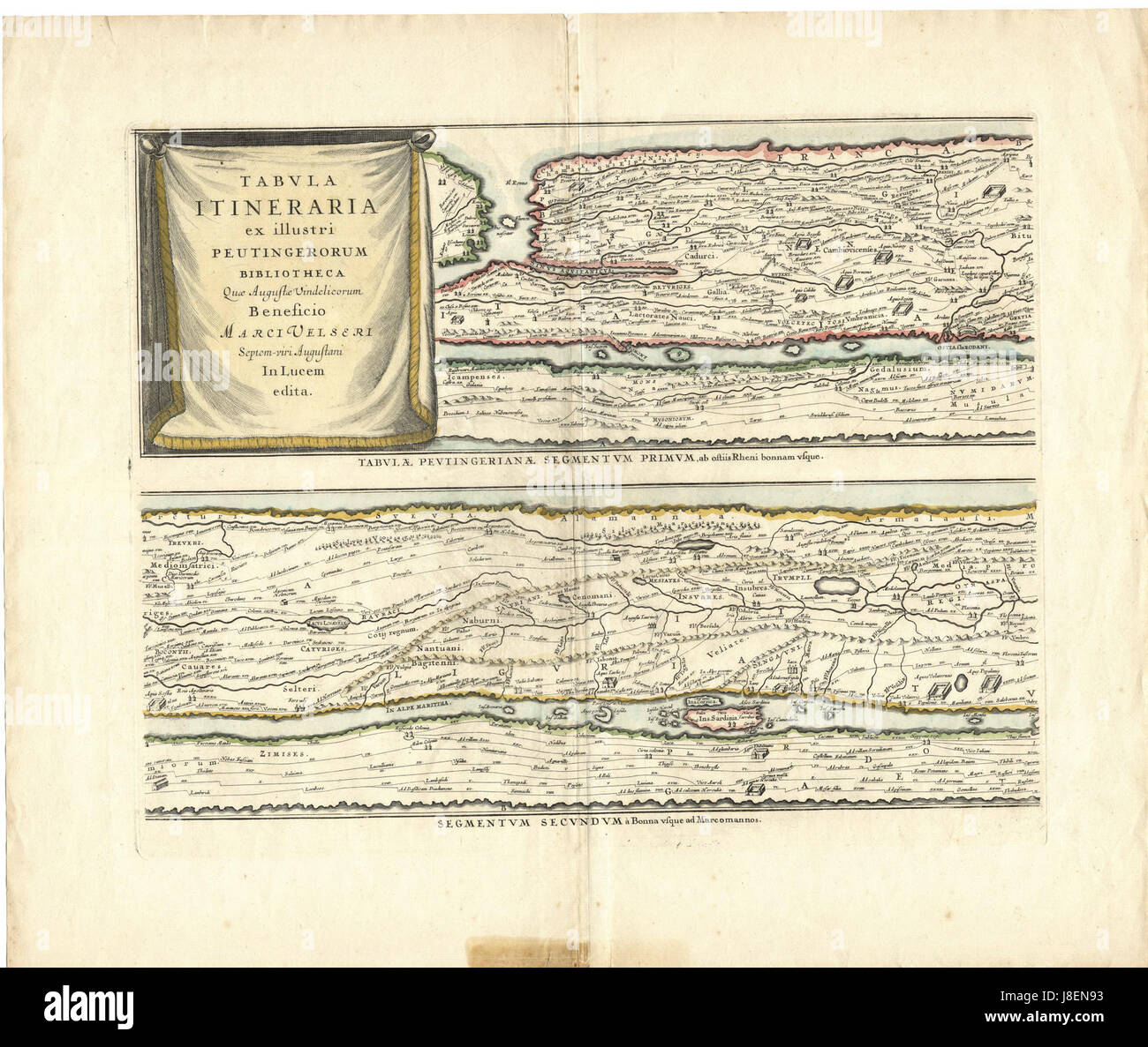 Mappa Italia monferrato CG 53 TABULA ITINERARIA Quae Auguste Vindelicorum Beneficio Marci Velseri Septem Viri Augustani Foto Stock