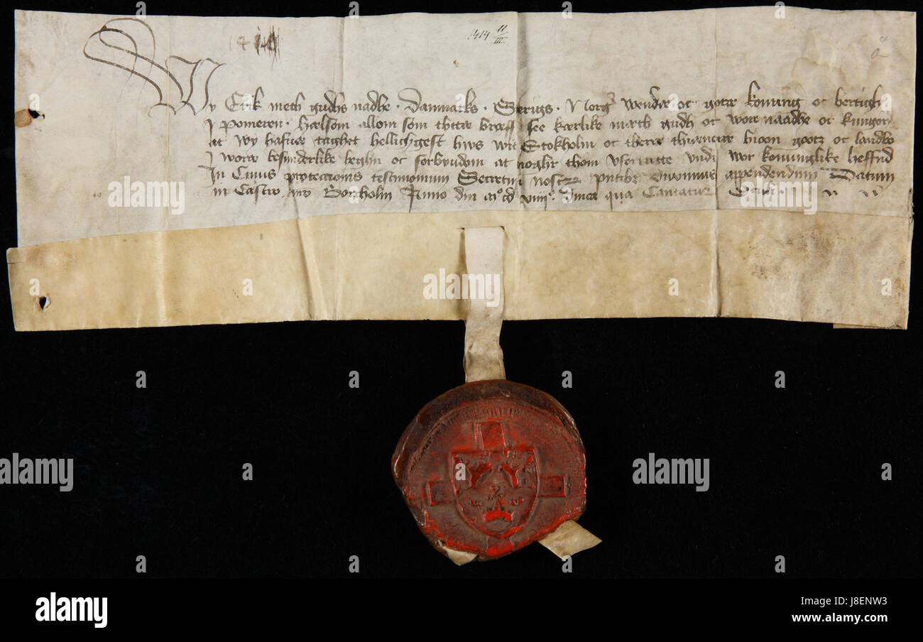 Kung Erik av Pommern ang Helgeandshuset Svenskt Diplomatarium 18273 Foto Stock