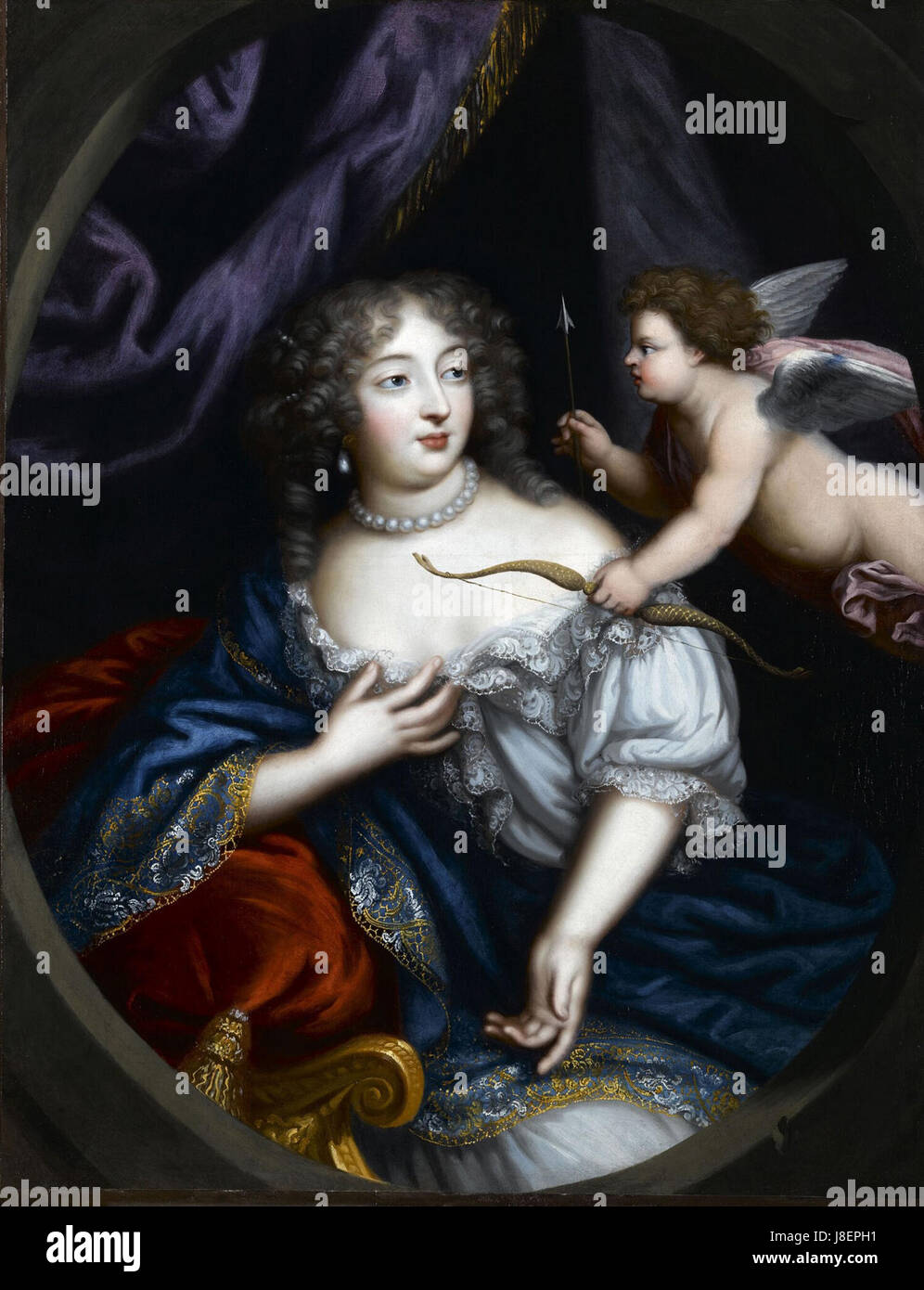 Il ritratto in studio di Pierre Mignard di Madame de Montespan, una famosa figura della storia francese, evidenzia il suo ruolo alla corte di Luigi XIV come amante del re. Il dipinto riflette la grandezza dell'aristocrazia francese durante il XVII secolo. Foto Stock