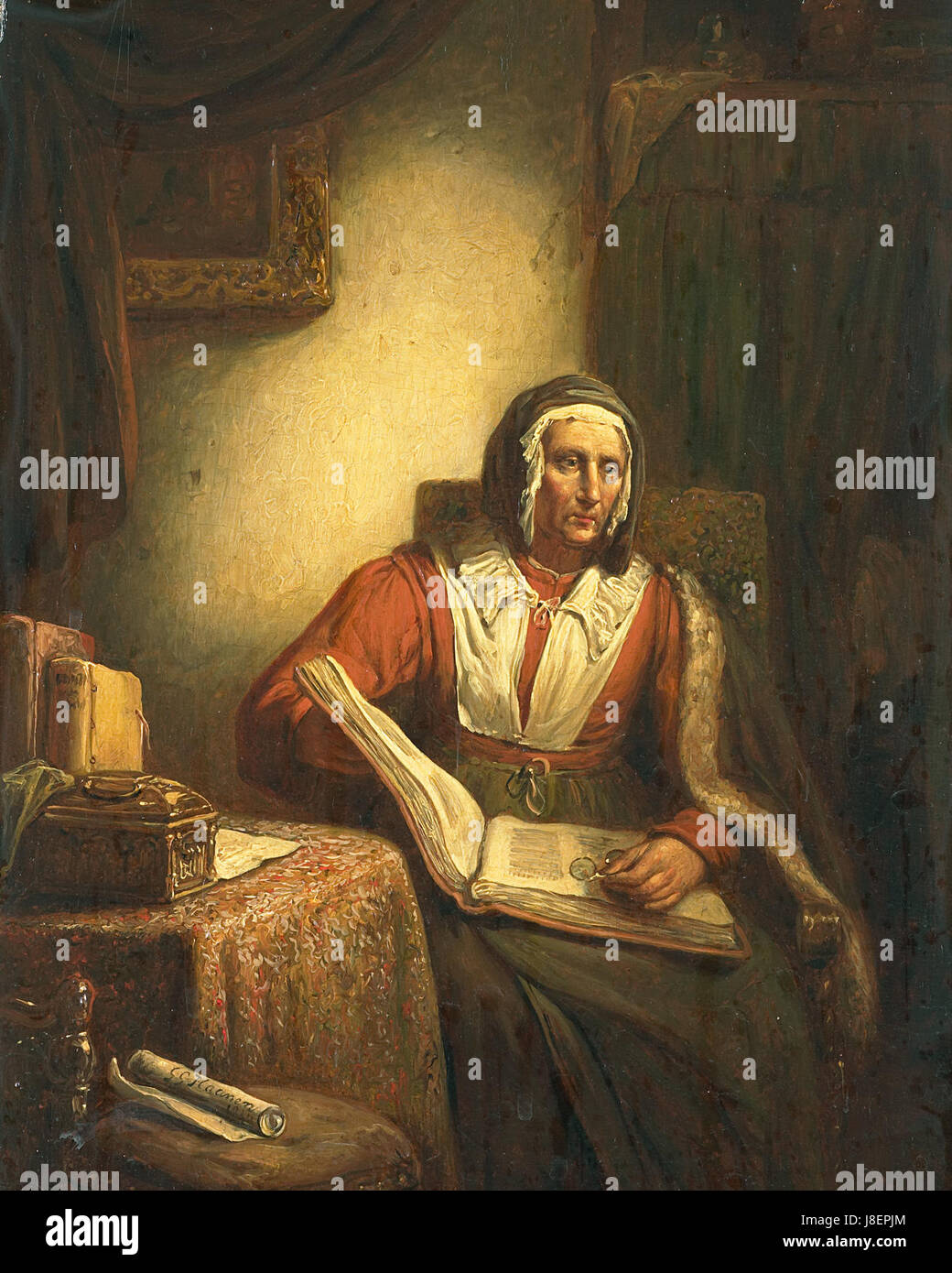 George Gillis Haanen Lezende oude vrouw Foto Stock