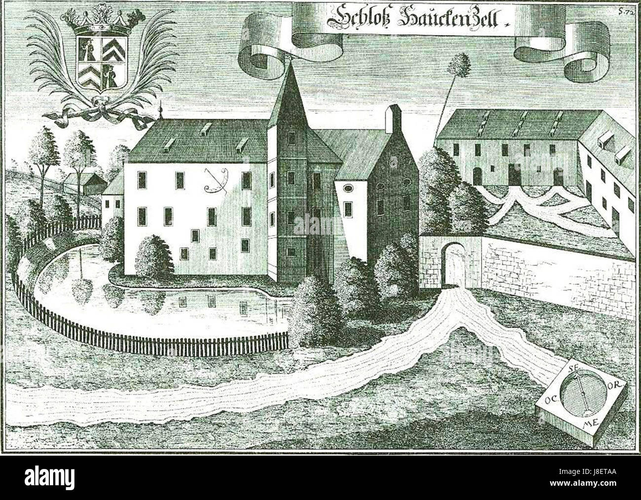 Haunkenzell Schloss è un castello storico situato nella città di Haunkenzell. La struttura mette in mostra elementi architettonici tipici della sua epoca e offre approfondimenti sulla storia e la cultura locale. I lavori di restauro del castello ne evidenziano l'importanza storica. Foto Stock