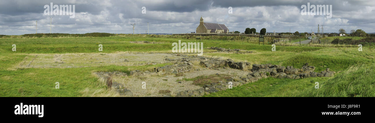Panorama, Llys Rhosyr, Corte dei principi gallesi, Anglesey, Foto Stock