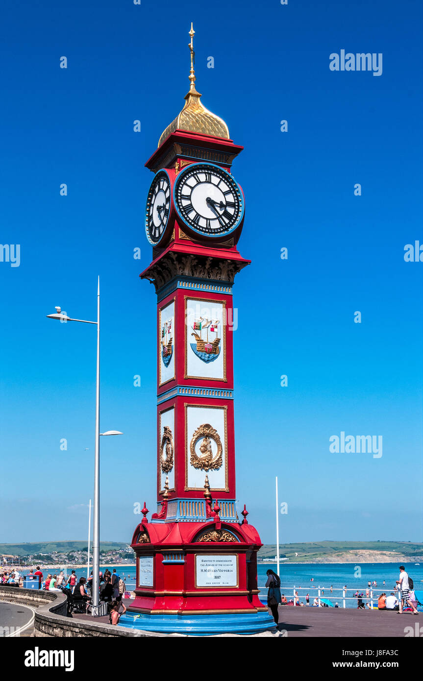 Il Giubileo Orologio eretta nel 1887 per commemmorate il cinquantesimo anno di Quueen Victoria del Regno. Ciascuna faccia dell'albero porta due pannelli Foto Stock
