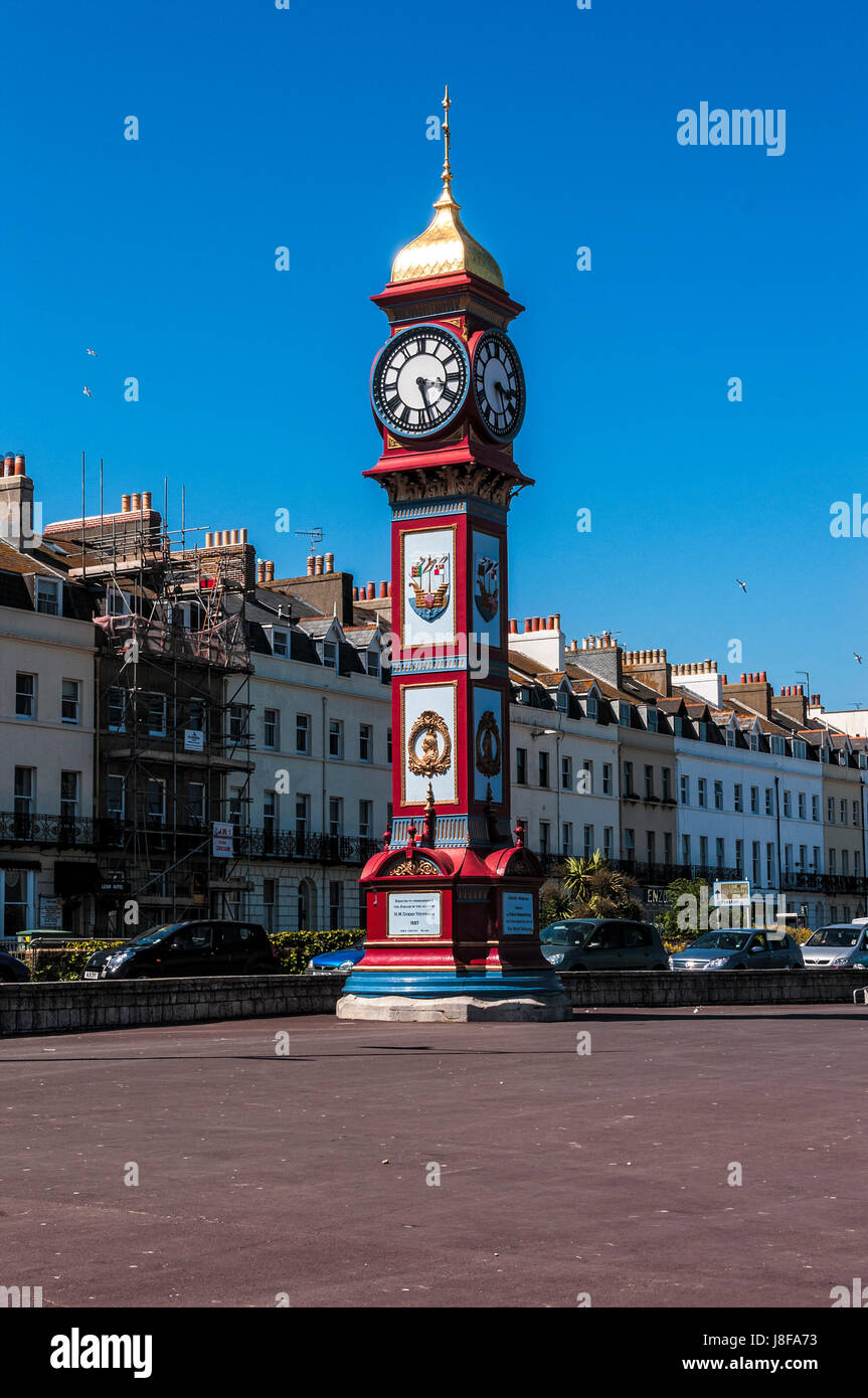 Il Giubileo Orologio eretta nel 1887 per commemorare il cinquantesimo anniversario della regina Victoria del Regno. Ciascuna faccia dell'albero porta due pannelli Foto Stock