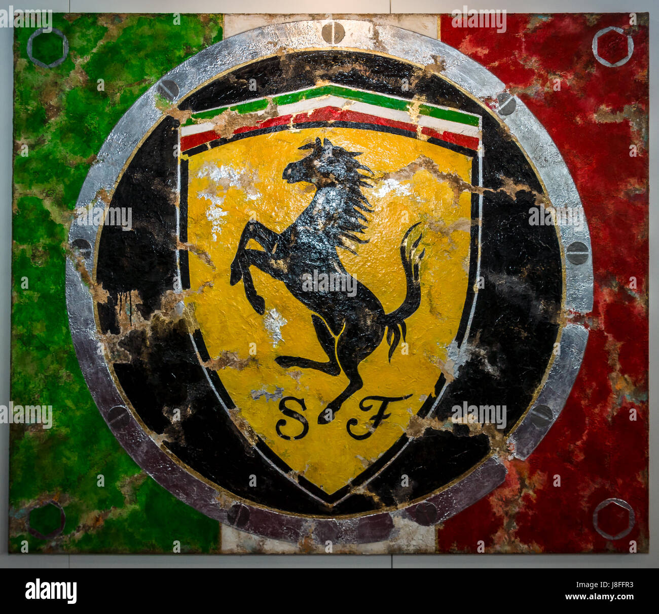 Pittura con il logo della Ferrari dell'artista tedesco Ferencz Olivier. In Europa il più grande classico auto exhibition 'retrò classici' Foto Stock