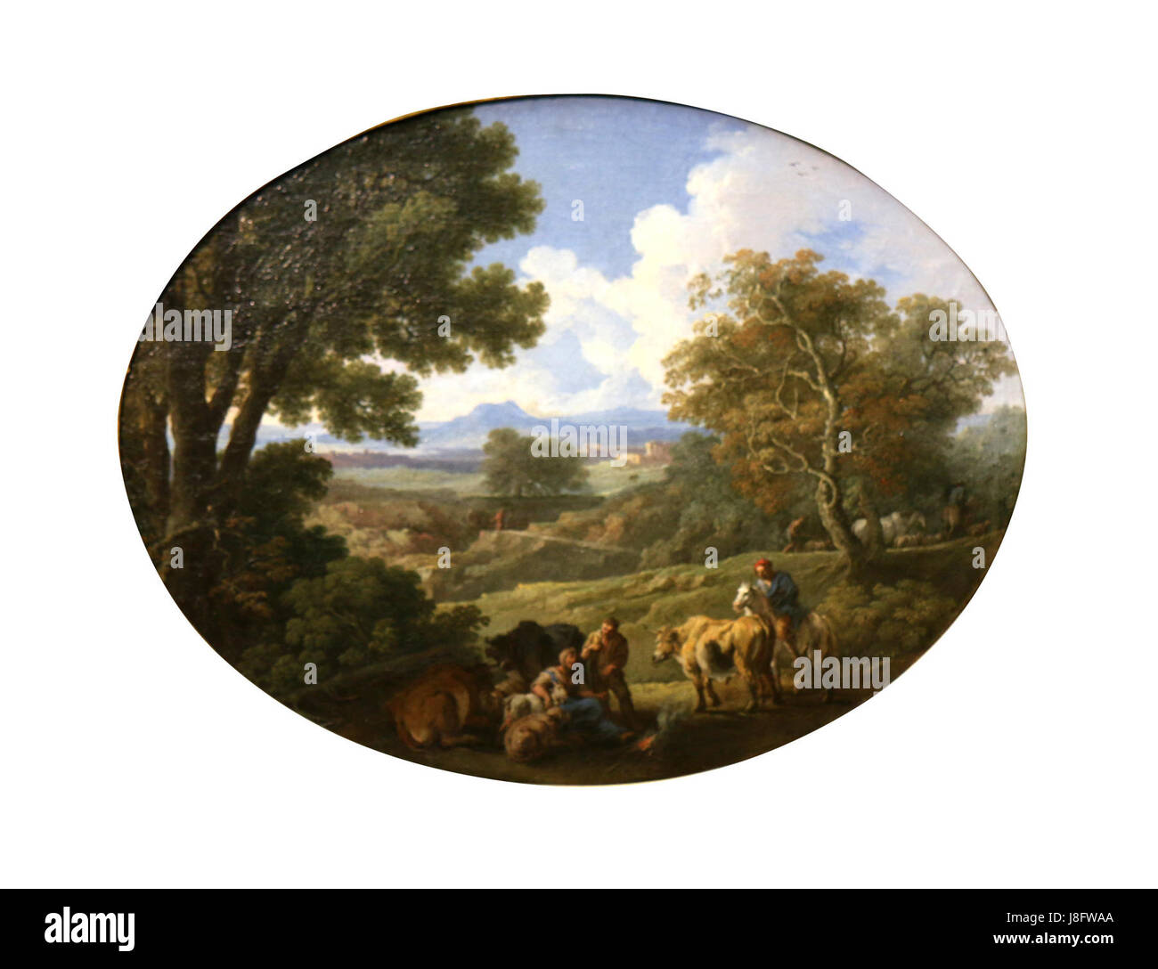 Locatelli Paysage è un'opera d'arte che raffigura un paesaggio sereno, che mette in mostra la bellezza della natura con la sua intricata rappresentazione di alberi, colline e dintorni naturali. Foto Stock