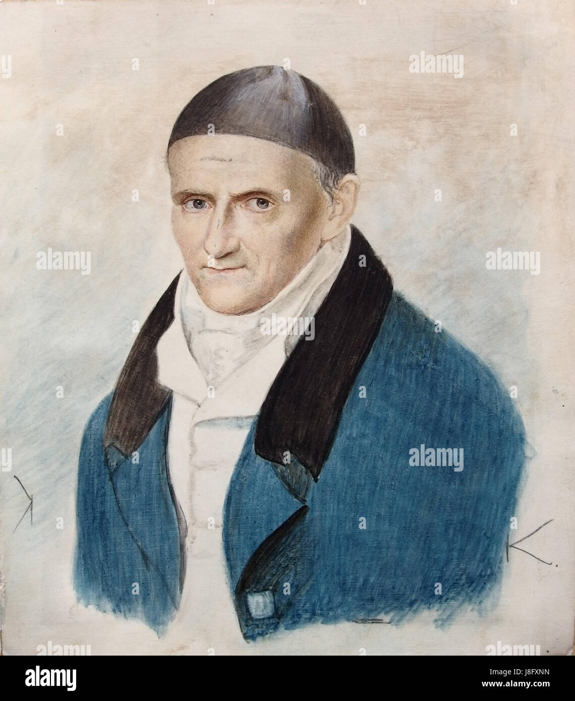 Questo oggetto si riferisce probabilmente a un'opera d'arte in miniatura creata da August Grahl, un artista noto per i suoi dipinti su piccola scala. L'opera, possibilmente su carta, potrebbe rappresentare una scena storica, culturale o ritratto nello stile dell'artista. Foto Stock