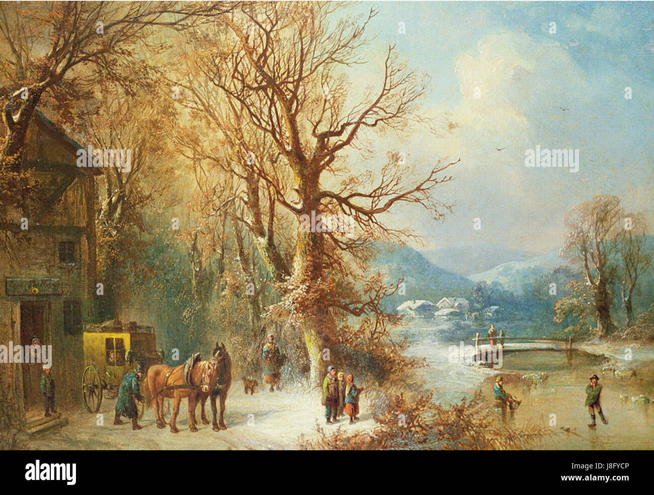 Guido Hampe Kutsche und Pferde in einer Schneelandschaft Foto Stock