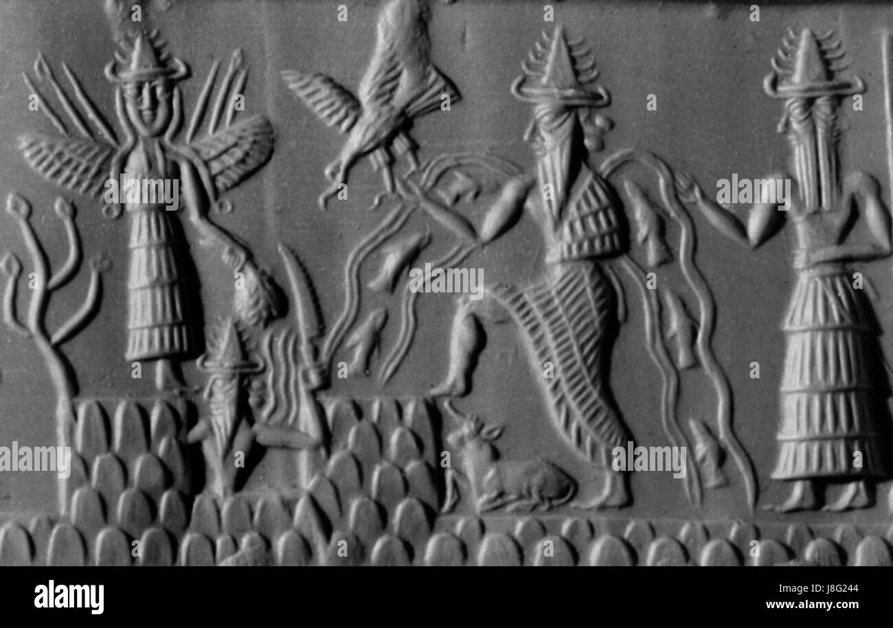 EA (babilonese) ed Enki (Sumero) sono divinità dell'antica mitologia mesopotamica, associate all'acqua, alla saggezza e alla creazione. Questi dei sono centrali nei testi religiosi di Babilonia e Sumer. Foto Stock