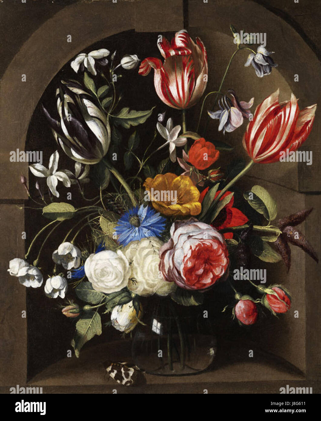 Jan Anton van der Baren fiore ancora in vita in una nicchia di pietra Foto Stock