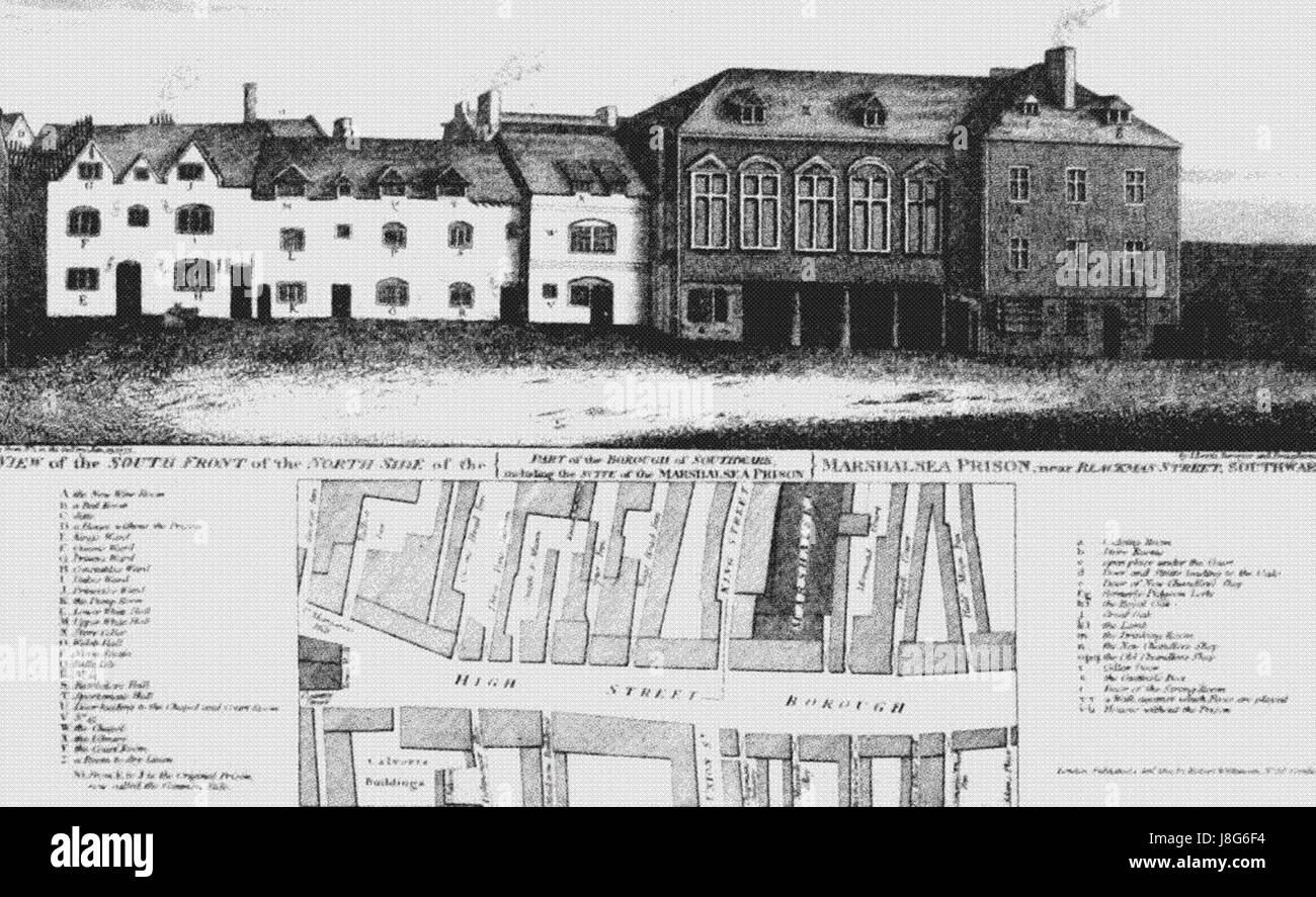 Questo riferimento storico probabilmente indica un'incisione o un documento sulla prigione di Marshalsea nel 1773, una famigerata prigione di Londra nota per i debitori di alloggi e i prigionieri politici durante il XVIII secolo. Foto Stock