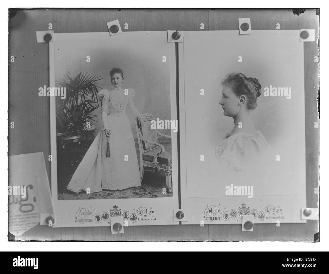 Una fotografia della regina Guglielmina dei Paesi Bassi, scattata da Jacob Olie, un importante fotografo del XIX secolo. L'immagine mostra il comportamento reale della regina e la sua influenza durante il suo regno nei Paesi Bassi. Foto Stock