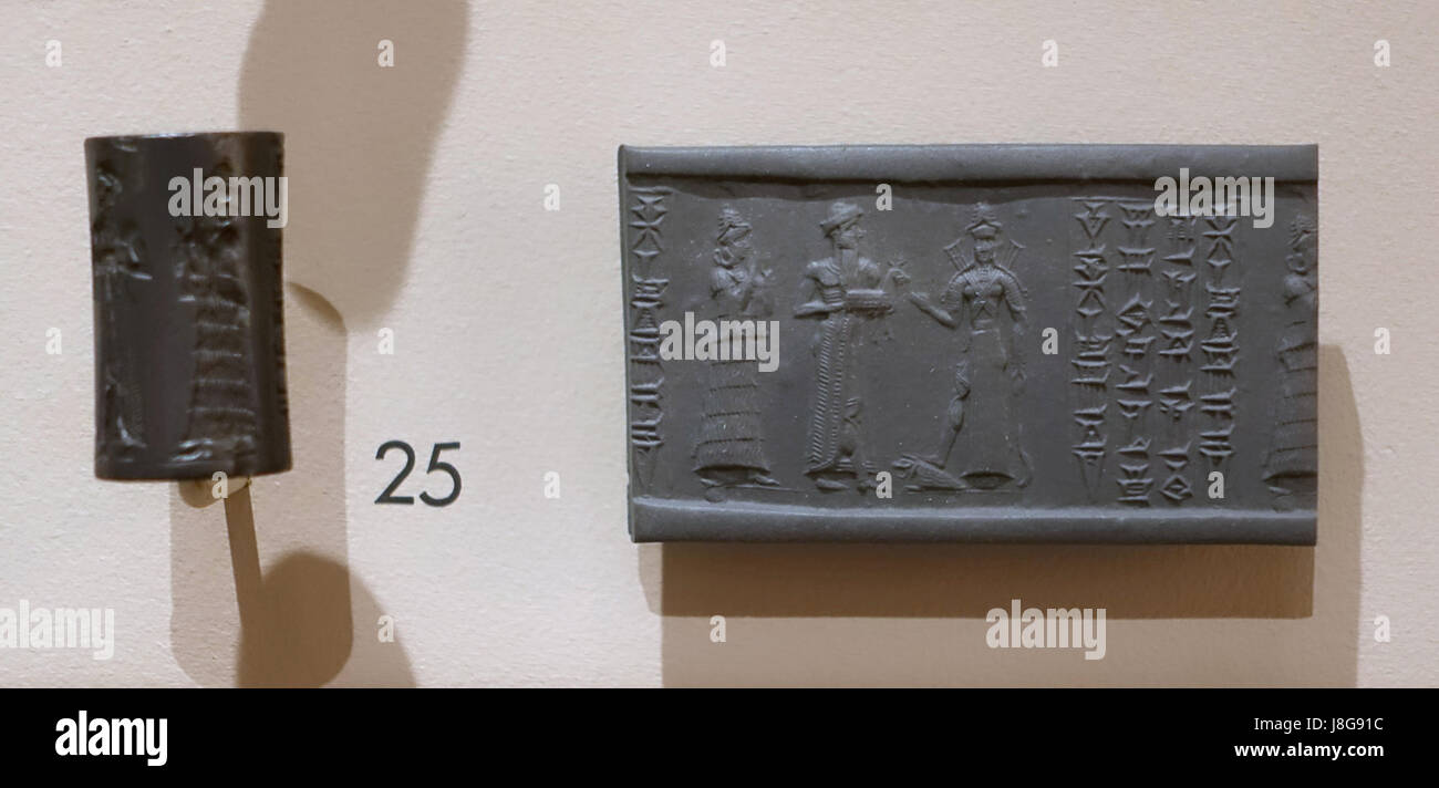Cilindro inscritto guarnizione con scena di presentazione, periodo antico babilonese, c. 2000 1600 BC Harvard Museo semitica Cambridge, MA DSC06187 Foto Stock