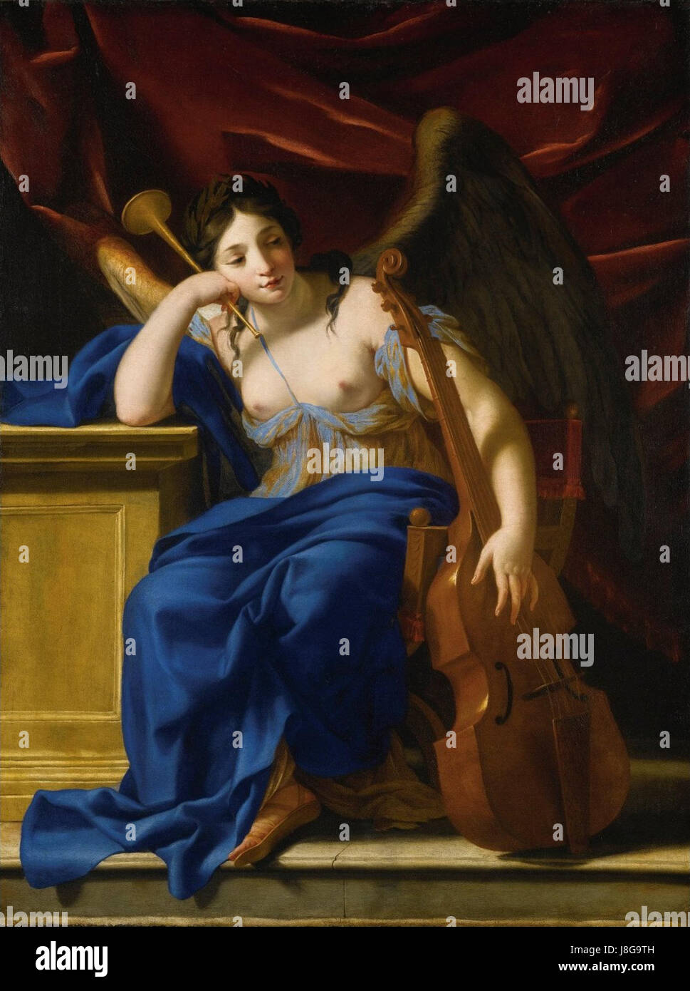 "Un'Allegoria della poesia" di Eustache le Sueur è un dipinto allegorico creato nel XVII secolo. L'opera rappresenta la musa della poesia e l'ispirazione dietro la creazione artistica, tipica dell'arte allegorica barocca. Foto Stock