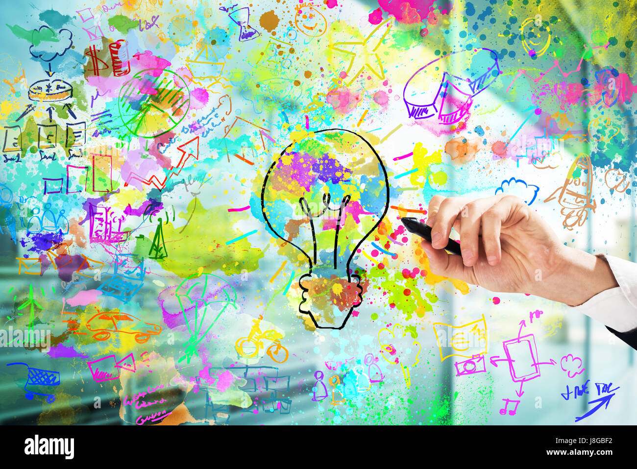 Imprenditore richiama un creativo progetto di business Foto Stock