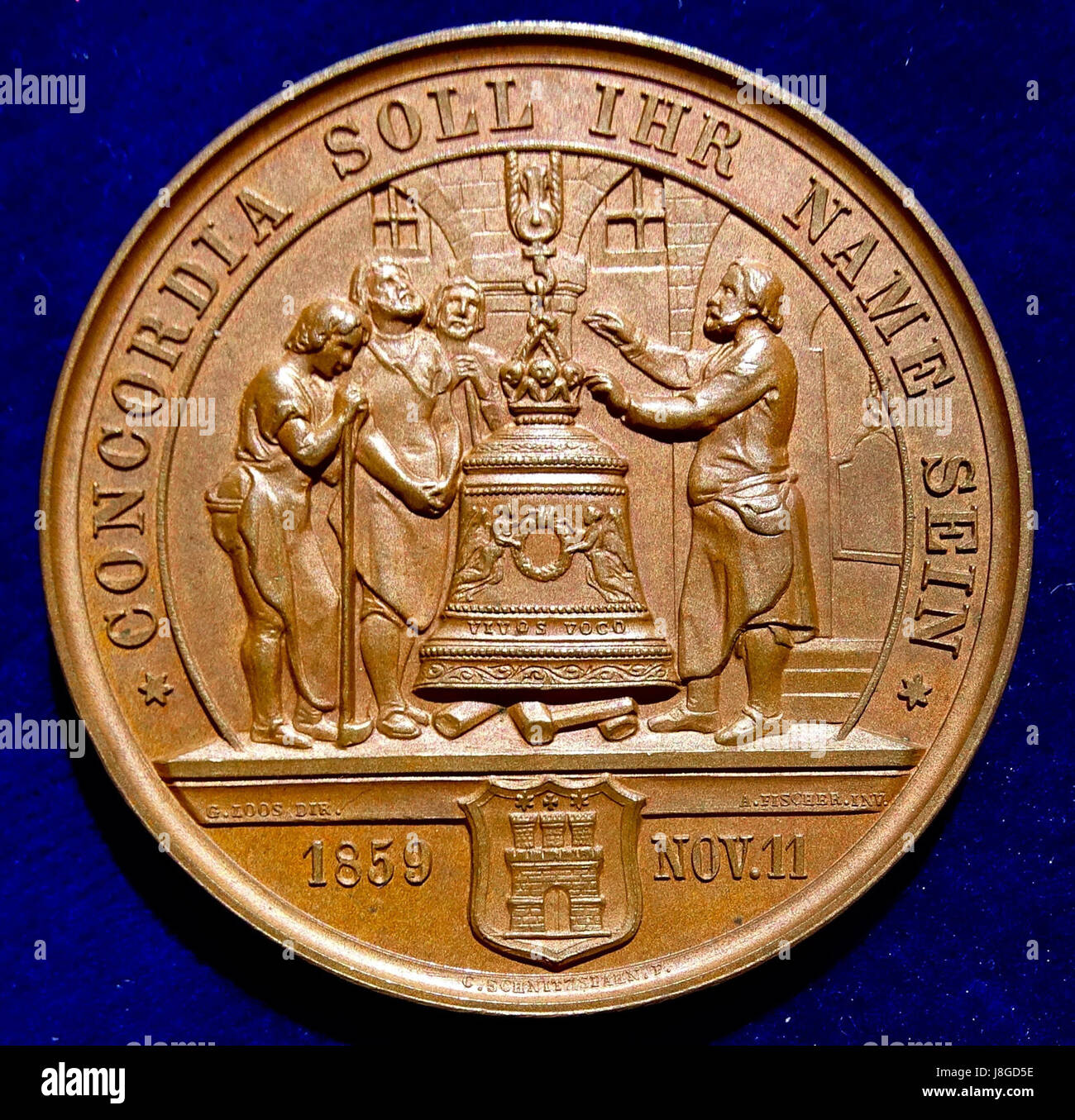 Amburgo, medaglia di bronzo 1859 Friedrich Schiller centesimo compleanno. La campana Song (retromarcia) Foto Stock