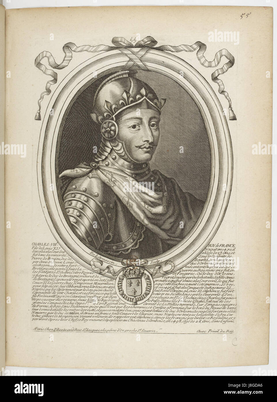 Un'incisione di Nicolas de Larmessin, raffigurante Carlo VIII di Francia, parte di una serie di stampe che illustrano i reali francesi. Foto Stock