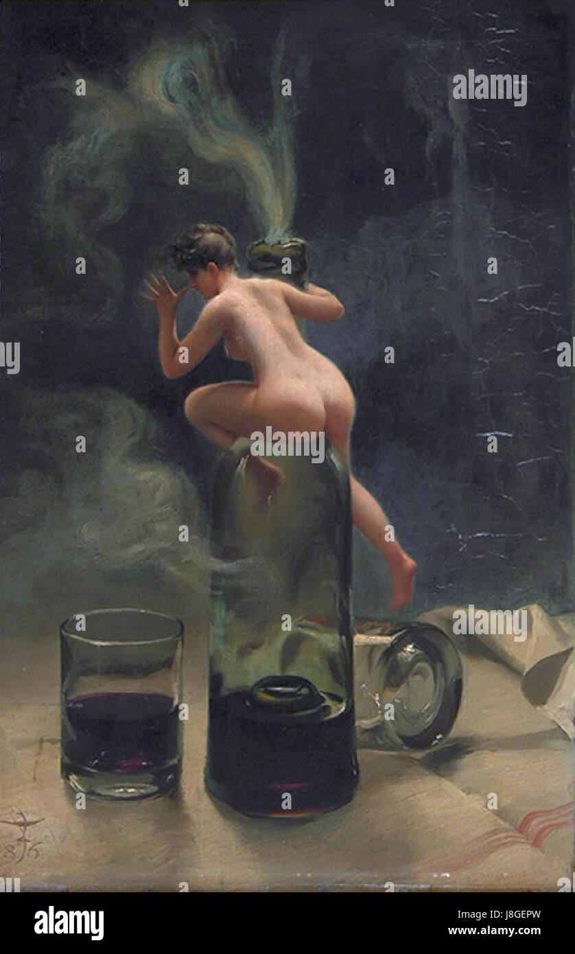 Un'opera d'arte di Luis Ricardo Falero raffigurante "le vin Ginguet", una rappresentazione della cultura del vino e la celebrazione del patrimonio francese, probabilmente incentrata sulla bellezza del vino attraverso l'arte. Foto Stock