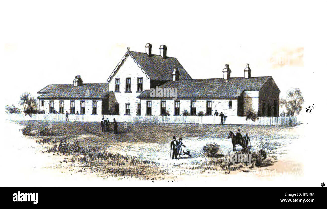 Il Fever Hospital di Sudbrook, raffigurato in questa opera del 1887 di G.J. Stodart, si riferisce ad una struttura medica della fine del XIX secolo progettata per curare malattie contagiose come la febbre. Fornisce informazioni storiche sulle pratiche sanitarie pubbliche. Foto Stock