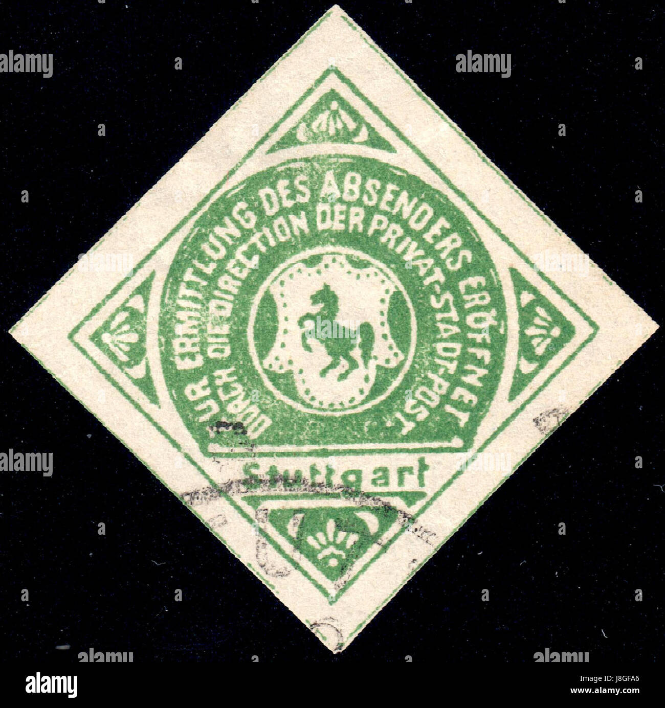 Germania Stoccarda 1886 1900 timbro di tenuta usati in verde Foto Stock