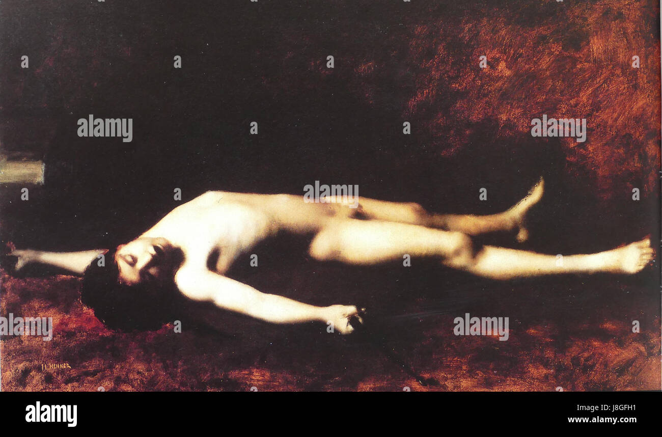 Â€˜Mort de Barraâ€™ di JJ Henner è un dipinto che raffigura una scena storica o mitica, esplorando forse temi di morte, mitologia o eventi storici. Foto Stock