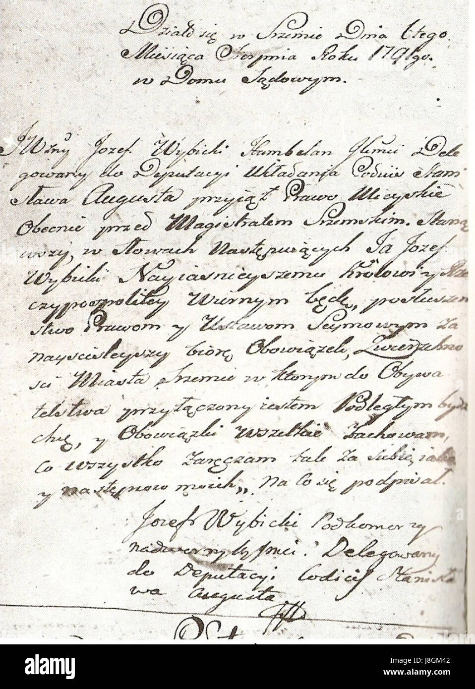 Jozef Wybicki (1747–1822) è stato un patriota, soldato e poeta polacco. Il suo lavoro del 1791 include notevoli contributi alla letteratura polacca e all'identità nazionale, riflettendo le dinamiche politiche e sociali del tempo. Wybicki è anche noto per aver composto l'inno nazionale polacco. Foto Stock