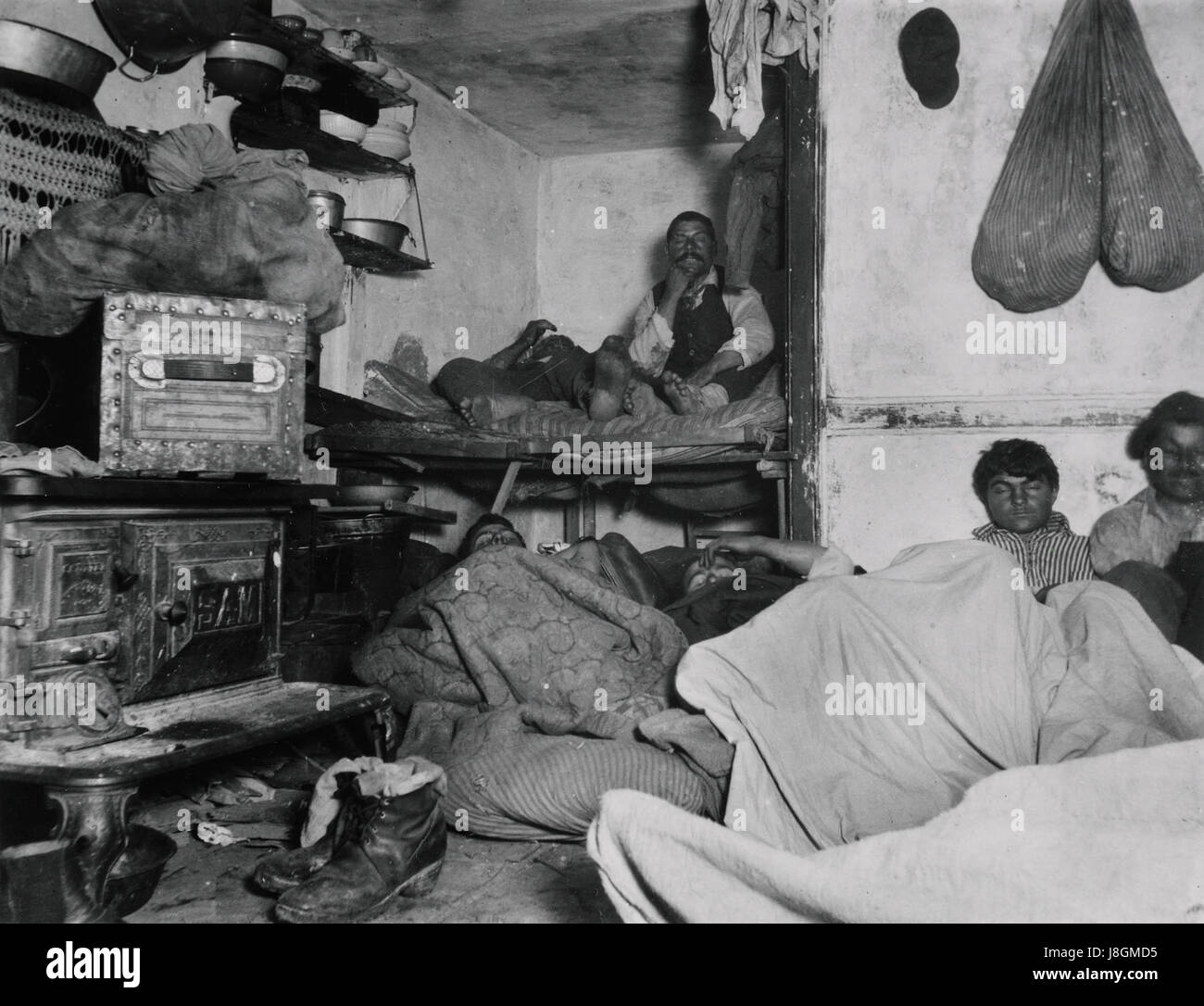 Jacob Riis, subaffitto in un affollato Bayard Street Tenement Foto Stock