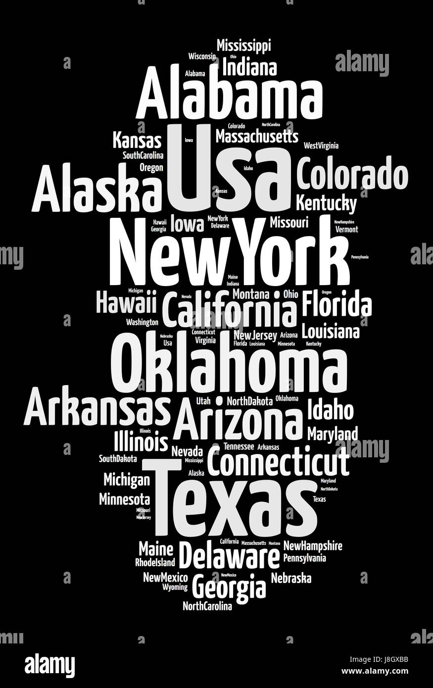 Gli Stati degli Stati Uniti su sfondo bianco Foto Stock