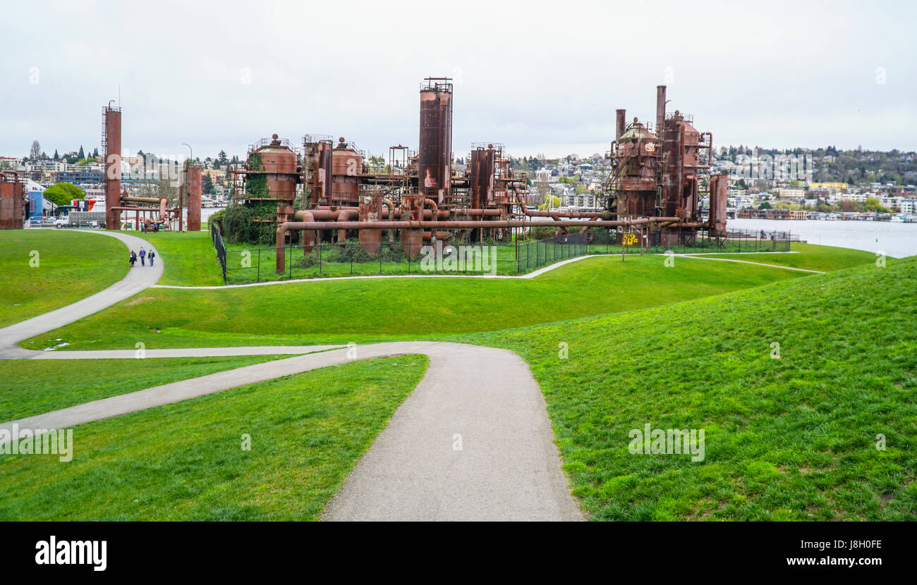 Belle passeggiate al Parco officine del gas in Seattle - Seattle / WASHINGTON - 11 aprile 2017 Foto Stock