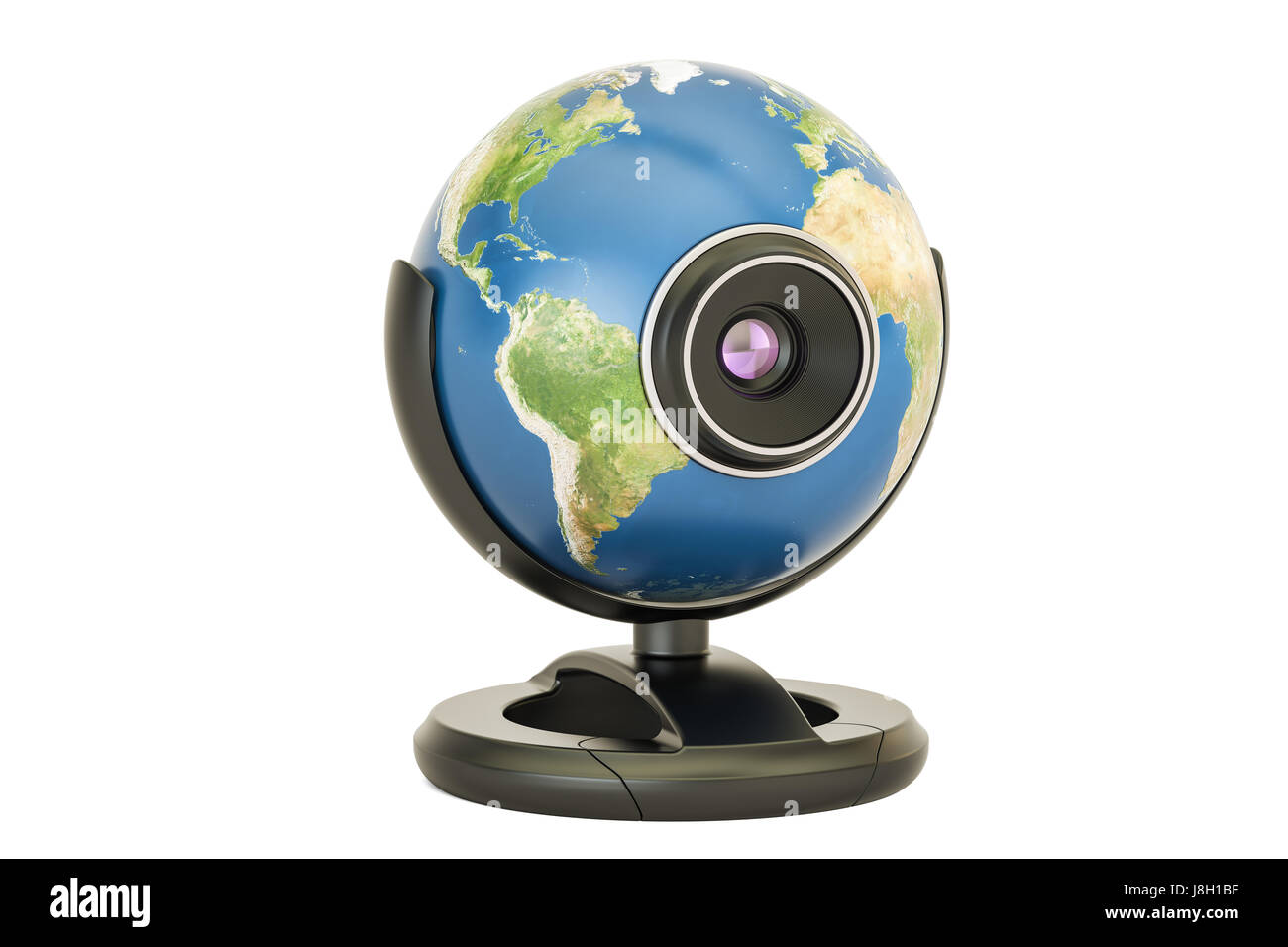 Comunicazione globale concetto, globo terrestre webcam. Il rendering 3D Foto Stock