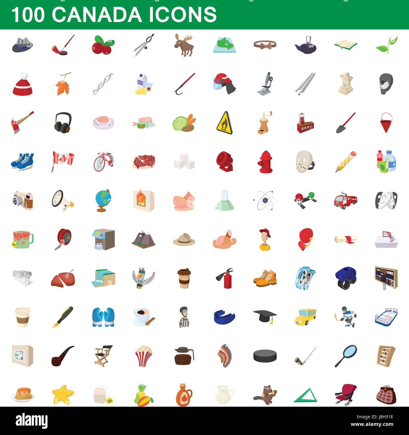 100 canada set di icone, stile cartoon Illustrazione Vettoriale