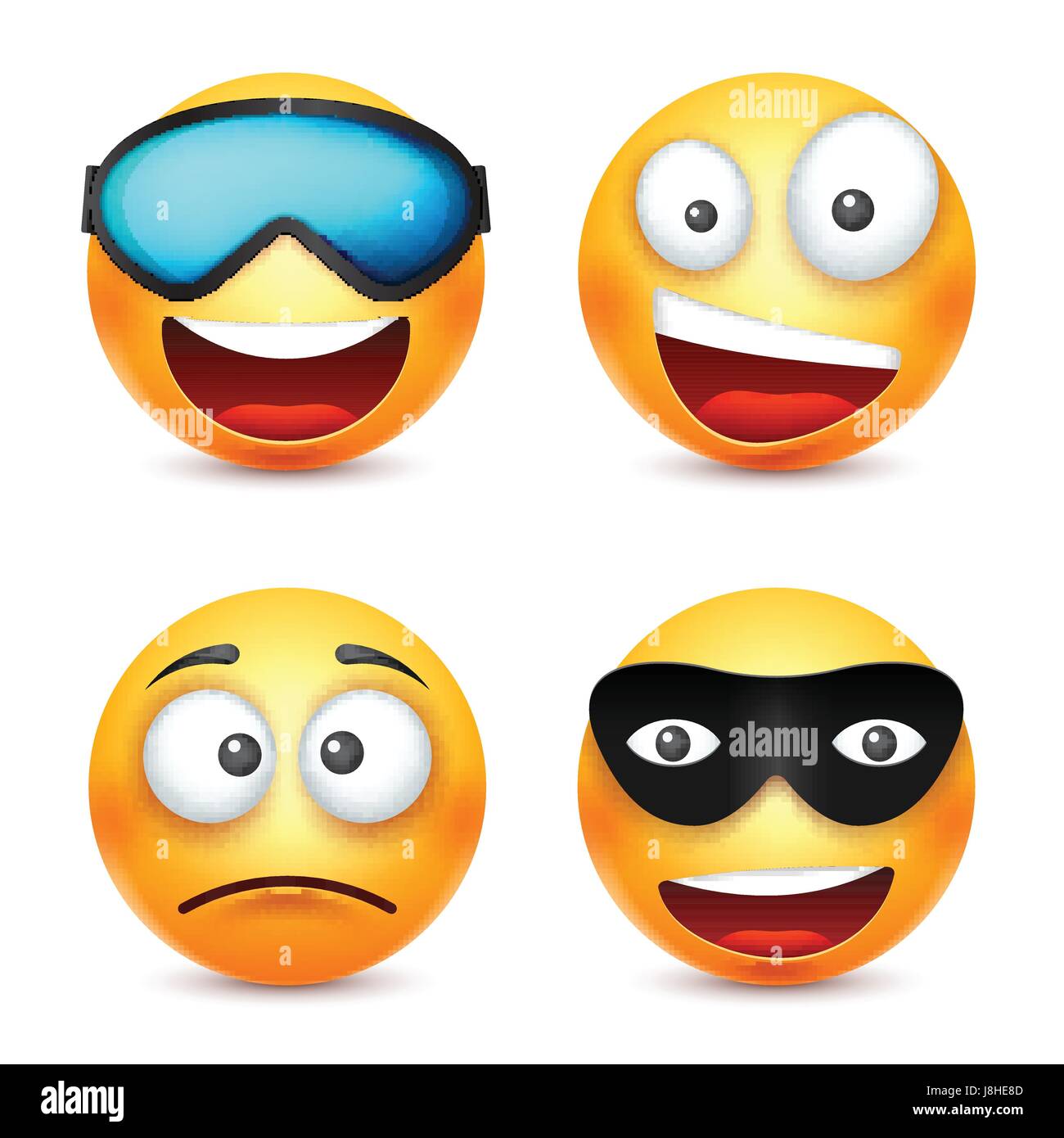 Faccina con gli occhiali,faccina sorridente. Faccia gialla con le emozioni. L'espressione del viso. 3D realistici gli Emoji. Divertente personaggio dei fumetti.L'umore. Icona del Web. Illustrazione Vettoriale. Illustrazione Vettoriale