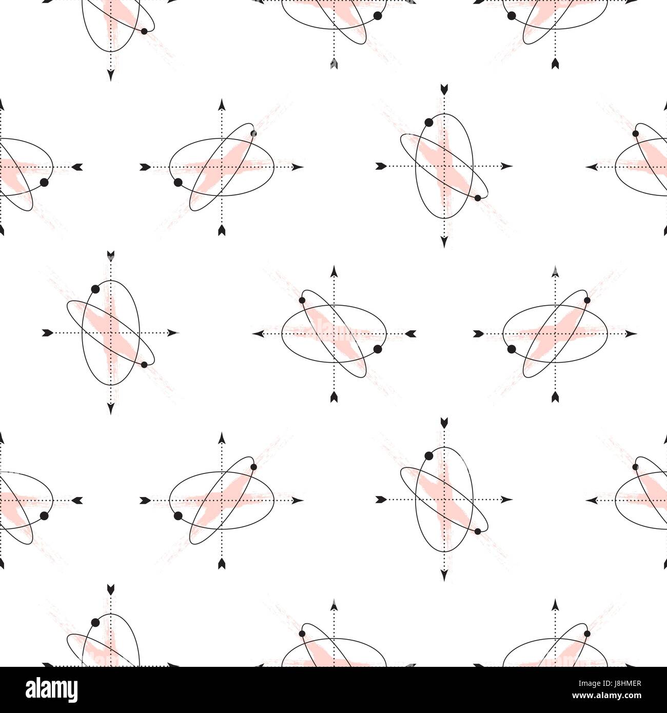 Geometria Sacra asse forme vettore seamless pattern. Monocromatico figure astratte e corse di rosa su sfondo bianco. Illustrazione Vettoriale