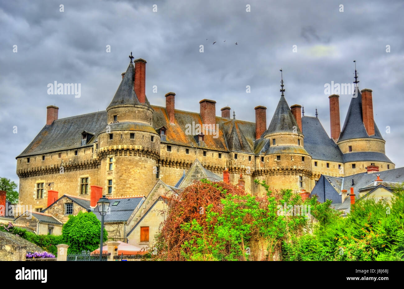 Vista del Chateau de Langeais, un castello nella Valle della Loira, Francia Foto Stock