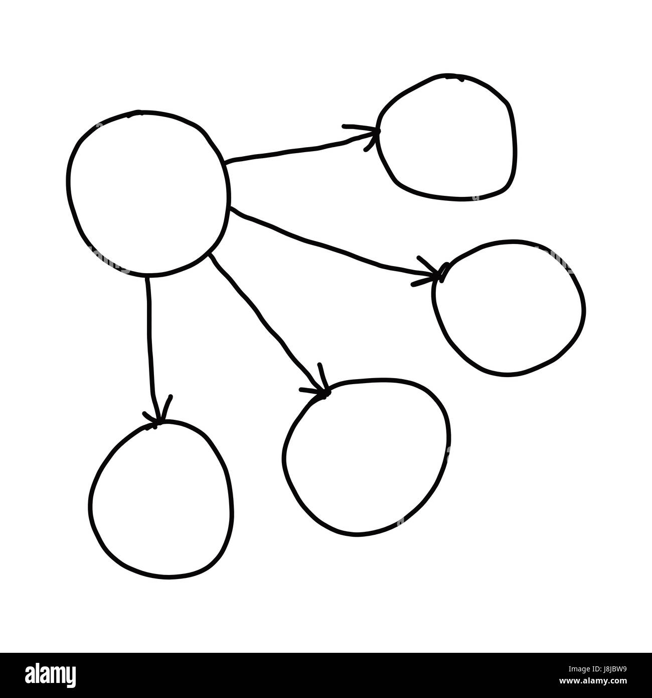 Mano di imprenditore di grafica di disegno a simboli forme geometriche grafico per le informazioni di input concetto su sfondo bianco. Foto Stock