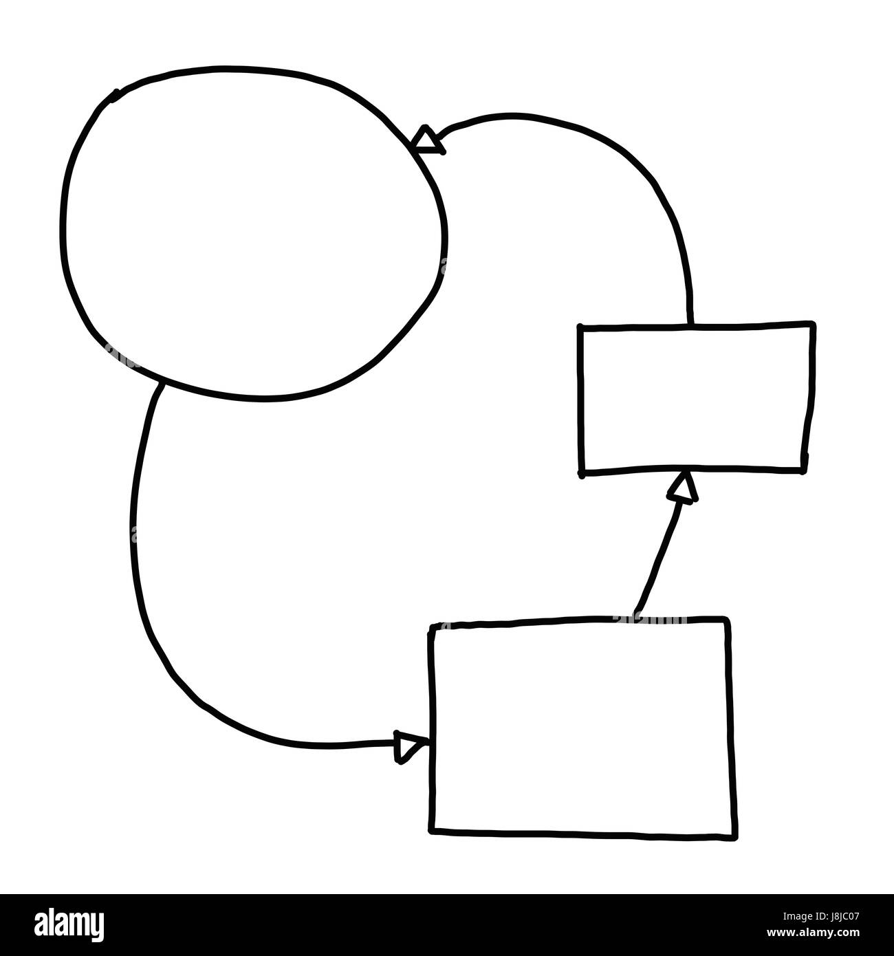 Mano di imprenditore di grafica di disegno a simboli forme geometriche grafico per le informazioni di input concetto su sfondo bianco. Foto Stock